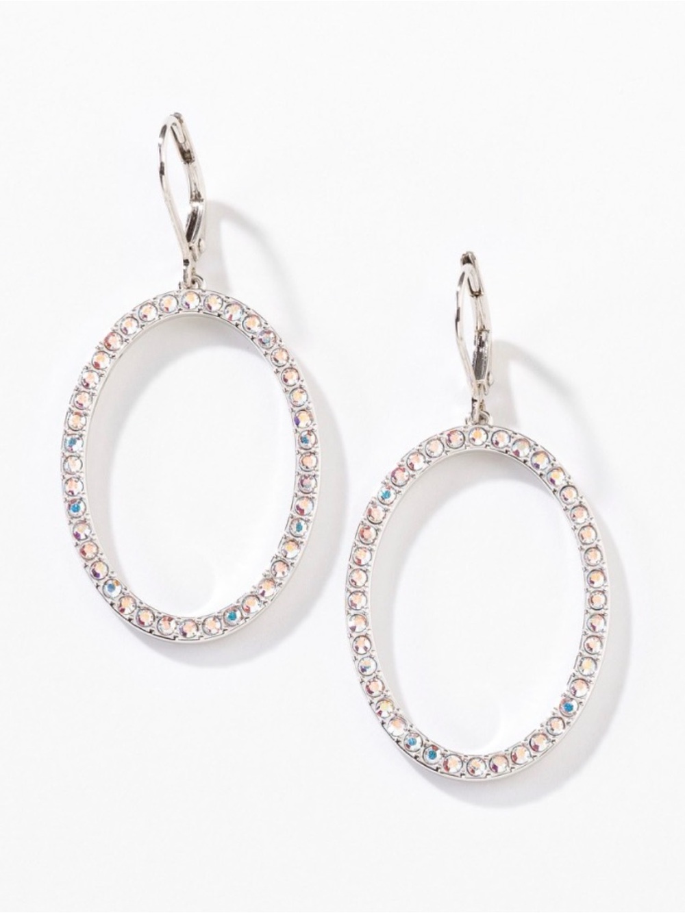 Touchstone Crystal “Dash Out” Oval Drop Earrings - Silver Aurore Borealis - Picture 2 of 10